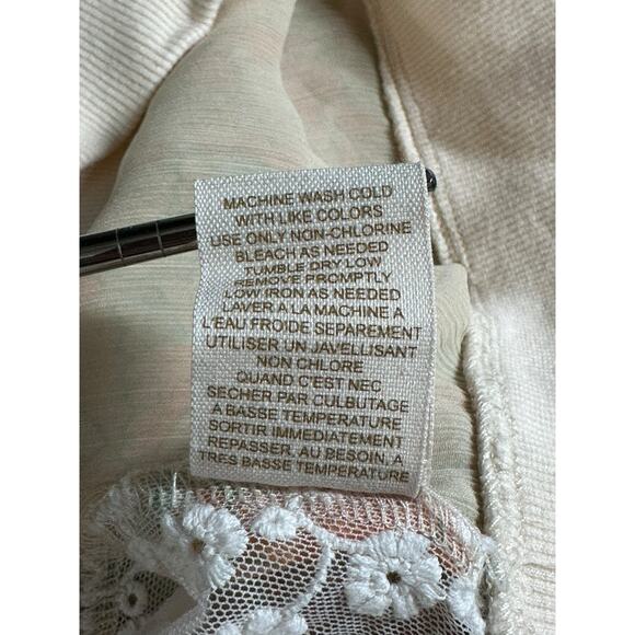 Free People‎ Top Womens Medium Peach Cream Floral Sheer Cottagecore Boho Prairie - Picture 8 of 8